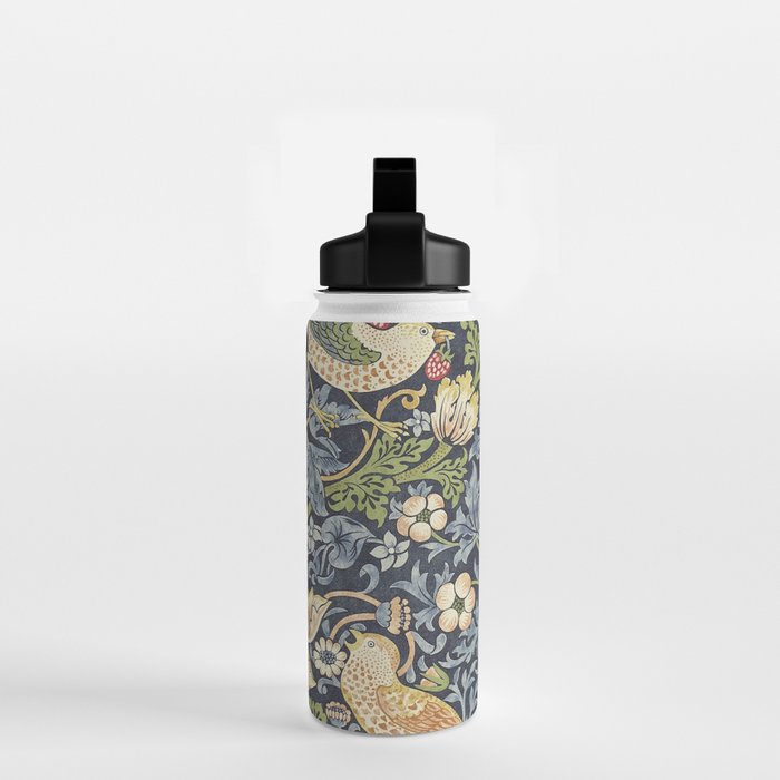 William Morris Vintage Strawberry Thief Blue Indigo Mineral Water Bottle Gallery Image 2