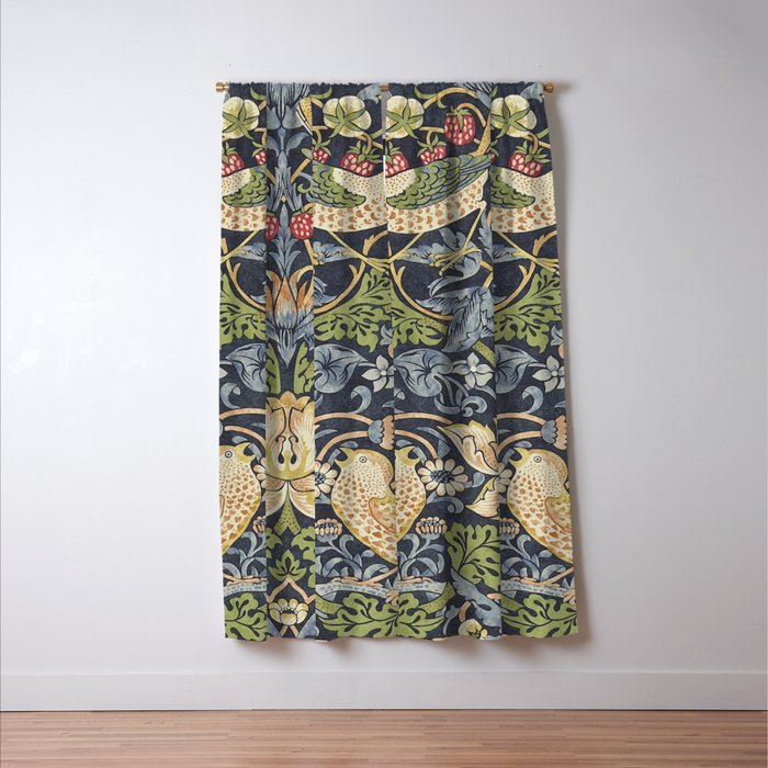William Morris Vintage Strawberry Thief Blue Indigo Mineral Window Curtain Gallery Image 3