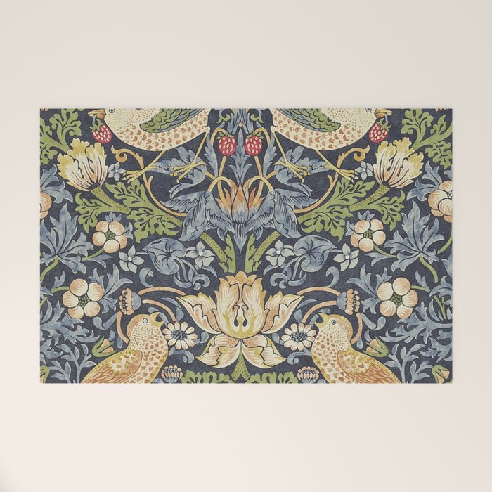 William Morris Vintage Strawberry Thief Blue Indigo Mineral Welcome Mat Gallery Image 1