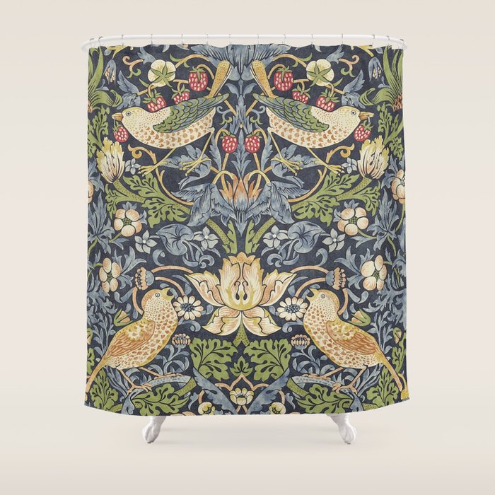 William Morris Vintage Strawberry Thief Blue Indigo Mineral Shower Curtain Gallery Image 1