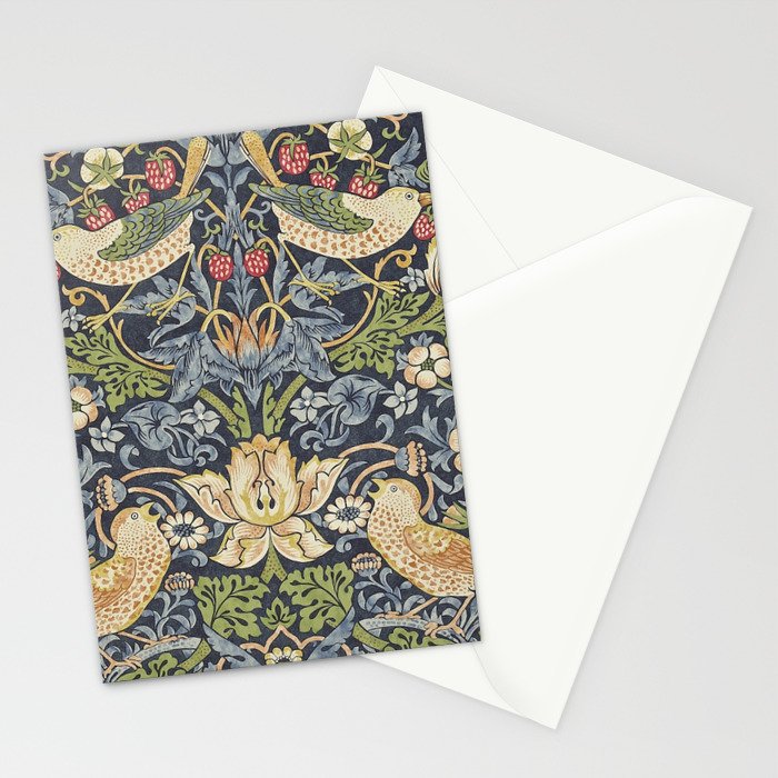 William Morris Vintage Strawberry Thief Blue Indigo Mineral Stationery Card Gallery Image 2