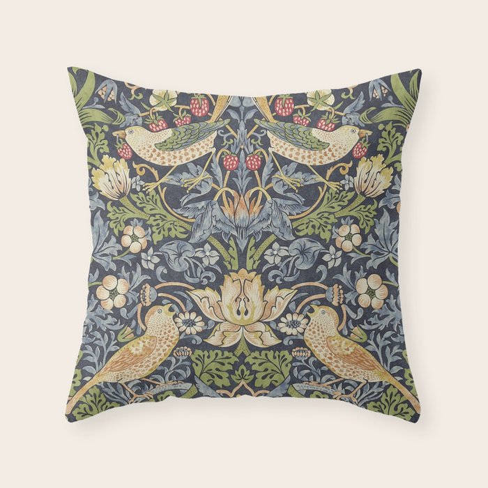 William Morris Vintage Strawberry Thief Blue Indigo Mineral Throw Pillow Gallery Image 6