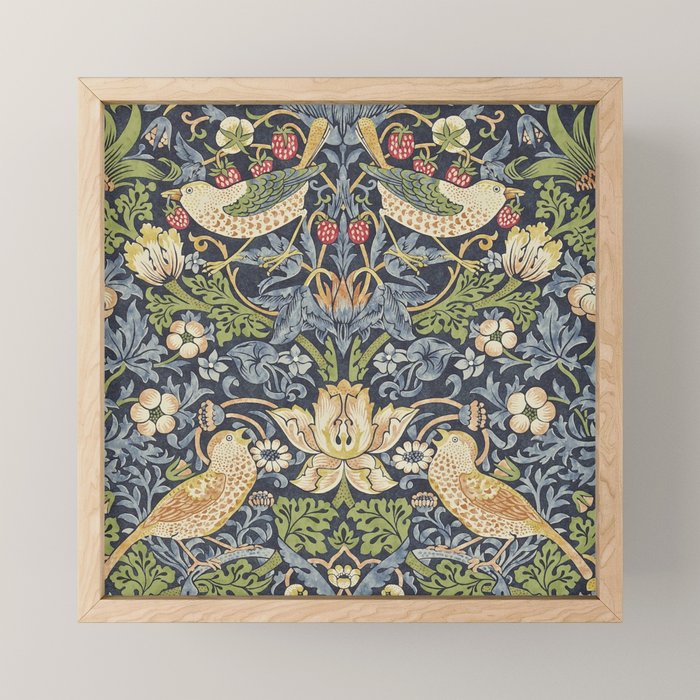 William Morris Vintage Strawberry Thief Blue Indigo Mineral Mini Art Print Gallery Image 1