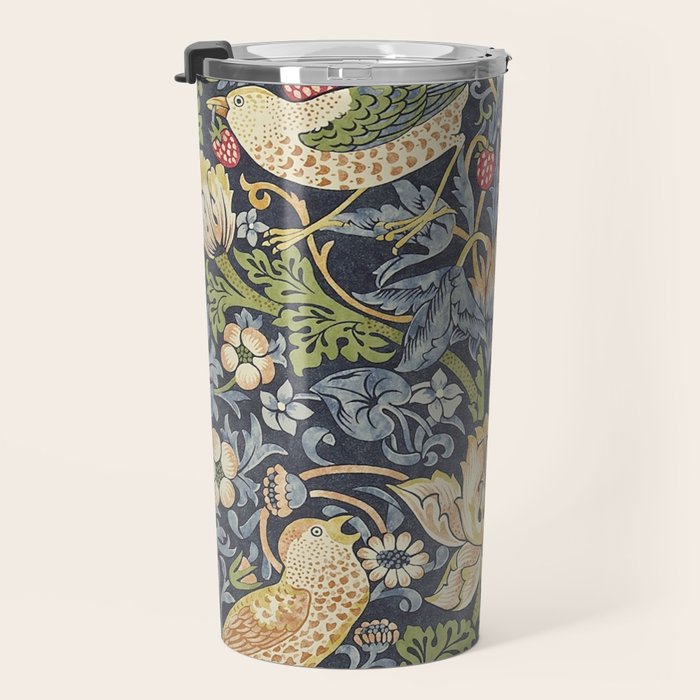 William Morris Vintage Strawberry Thief Blue Indigo Mineral Travel Mug Gallery Image 3