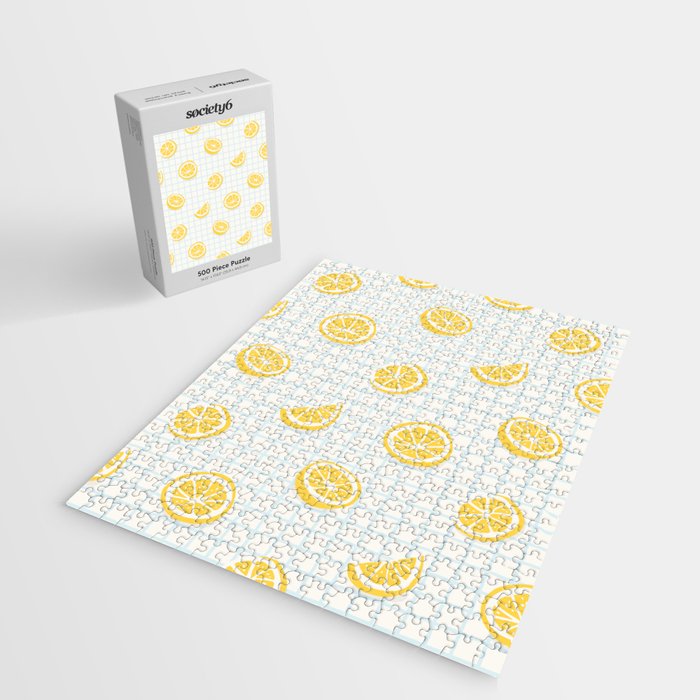 Retro lemon fruit slice cartoon pattern Jigsaw Puzzle Gallery Image 2
