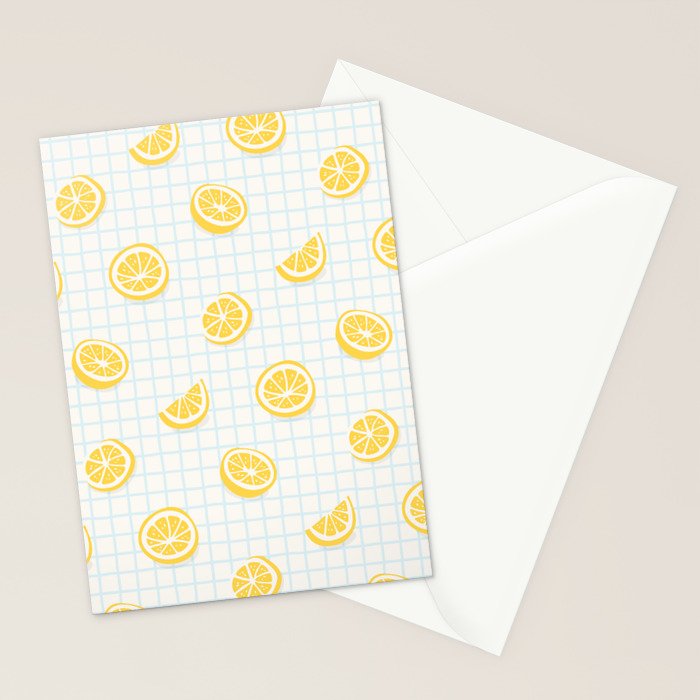 Retro lemon fruit slice cartoon pattern Stationery Card Gallery Image 2