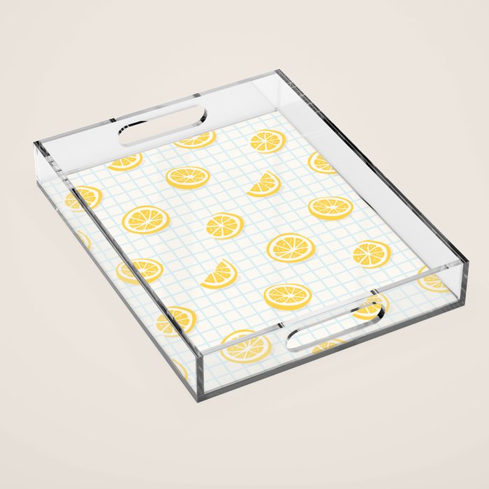 Retro lemon fruit slice cartoon pattern Acrylic Tray Gallery Image 1