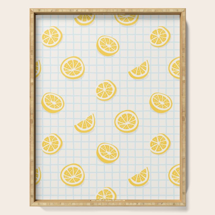 Retro lemon fruit slice cartoon pattern Serving Tray Gallery Image 1