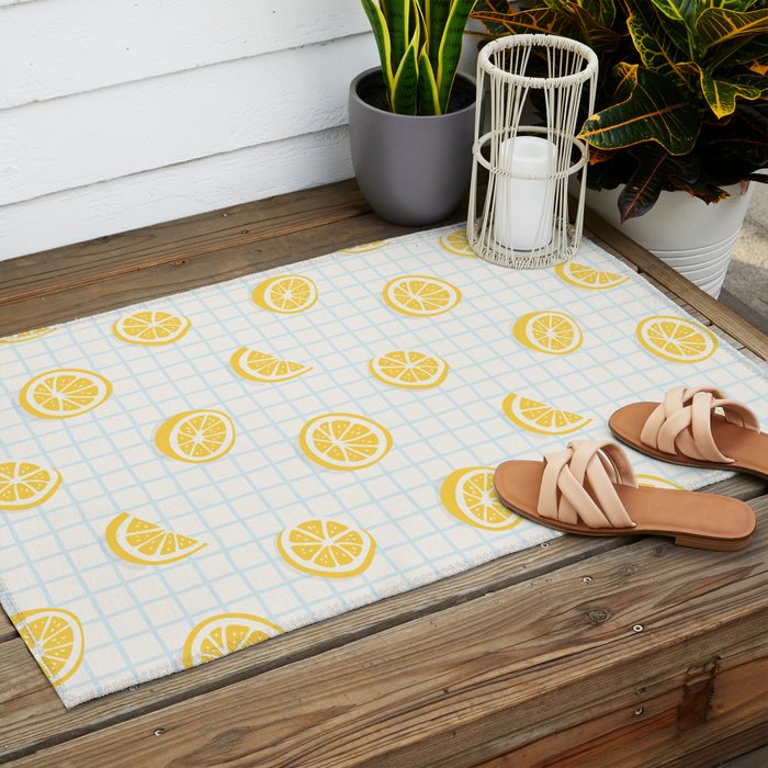 Retro lemon fruit slice cartoon pattern Outdoor Rug Gallery Image 2