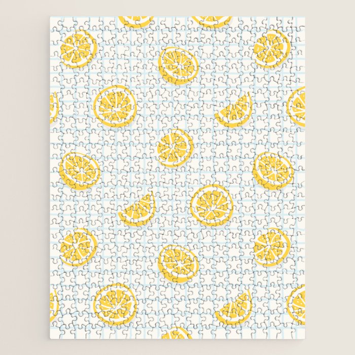 Retro lemon fruit slice cartoon pattern Jigsaw Puzzle Gallery Image 1