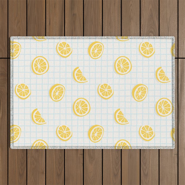 Retro lemon fruit slice cartoon pattern Outdoor Rug Gallery Image 1