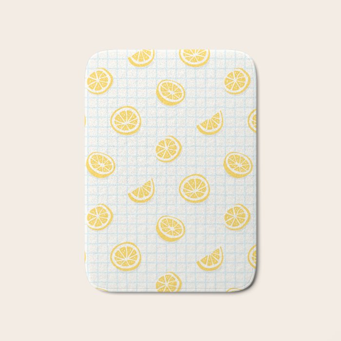 Retro lemon fruit slice cartoon pattern Bath Mat Gallery Image 1