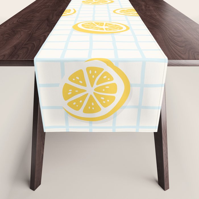 Retro lemon fruit slice cartoon pattern Table Runner Gallery Image 1