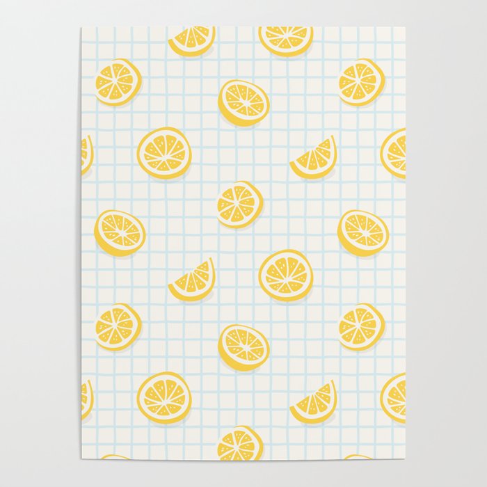 Retro lemon fruit slice cartoon pattern Poster Gallery Image 4