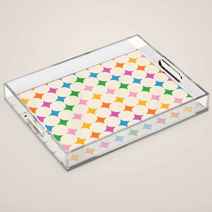 Retro Rainbow Starburst Grid - Playful Geometric on Cream Background Acrylic Tray Gallery Image 1