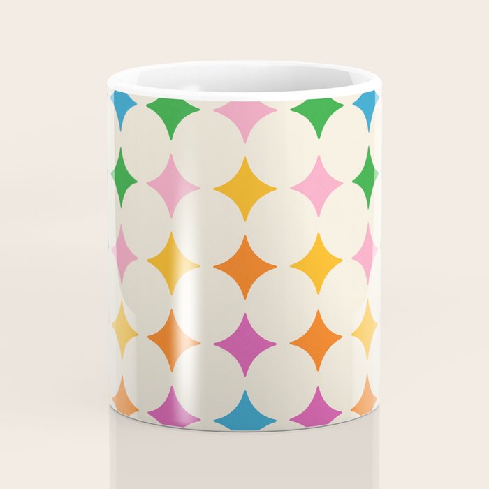 Retro Rainbow Starburst Grid - Playful Geometric on Cream Background Coffee Mug Gallery Image 4