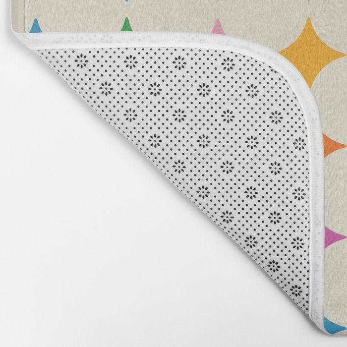 Retro Rainbow Starburst Grid - Playful Geometric on Cream Background Bath Mat Gallery Image 2