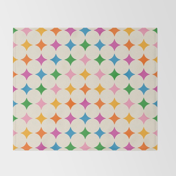 Retro Rainbow Starburst Grid - Playful Geometric on Cream Background Throw Blanket Gallery Image 2