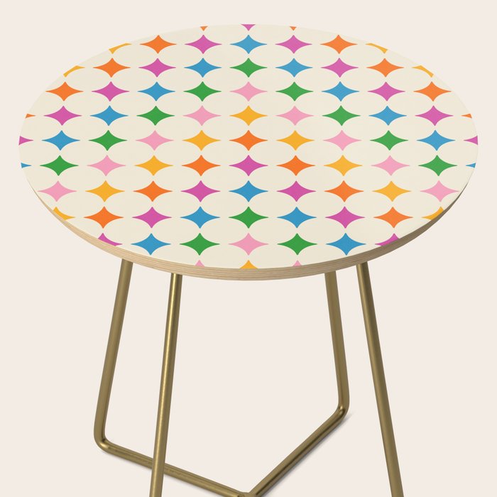 Retro Rainbow Starburst Grid - Playful Geometric on Cream Background Side Table Gallery Image 2