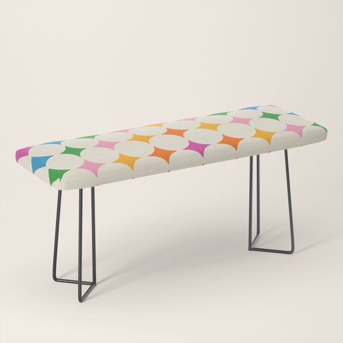Retro Rainbow Starburst Grid - Playful Geometric on Cream Background Bench Gallery Image 1
