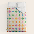 Retro Rainbow Starburst Grid - Playful Geometric on Cream Background Comforter Gallery Image 6
