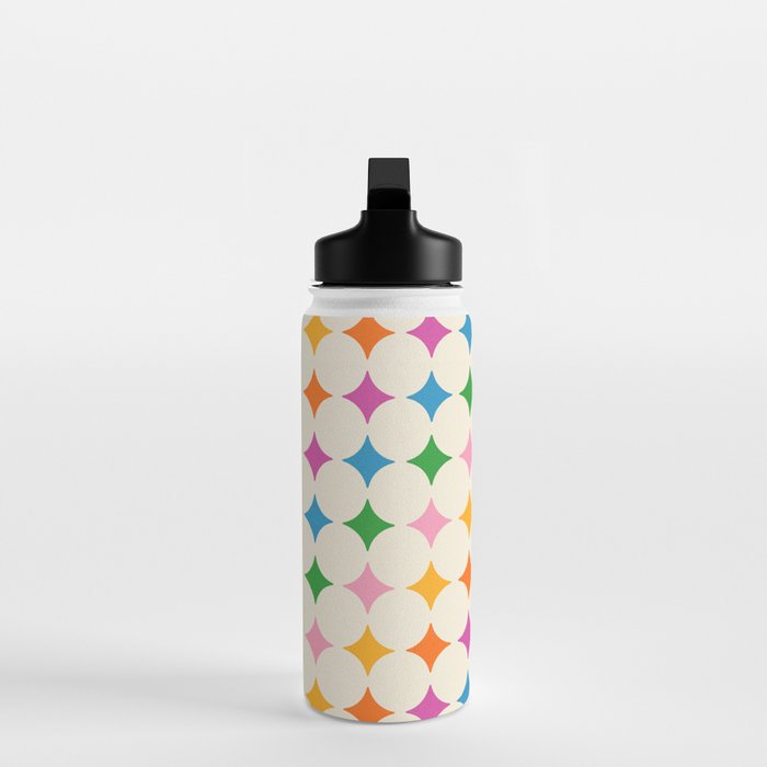 Retro Rainbow Starburst Grid - Playful Geometric on Cream Background Water Bottle Gallery Image 3