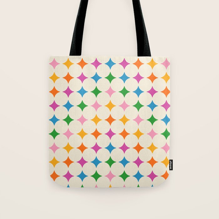 Retro Rainbow Starburst Grid - Playful Geometric on Cream Background Tote Bag Gallery Image 1