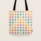 Retro Rainbow Starburst Grid - Playful Geometric on Cream Background Tote Bag Gallery Image 1