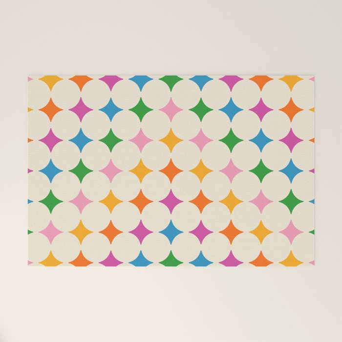 Retro Rainbow Starburst Grid - Playful Geometric on Cream Background Welcome Mat Gallery Image 1