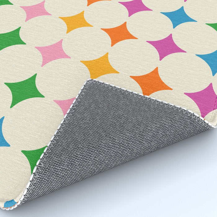 Retro Rainbow Starburst Grid - Playful Geometric on Cream Background Rug Gallery Image 4