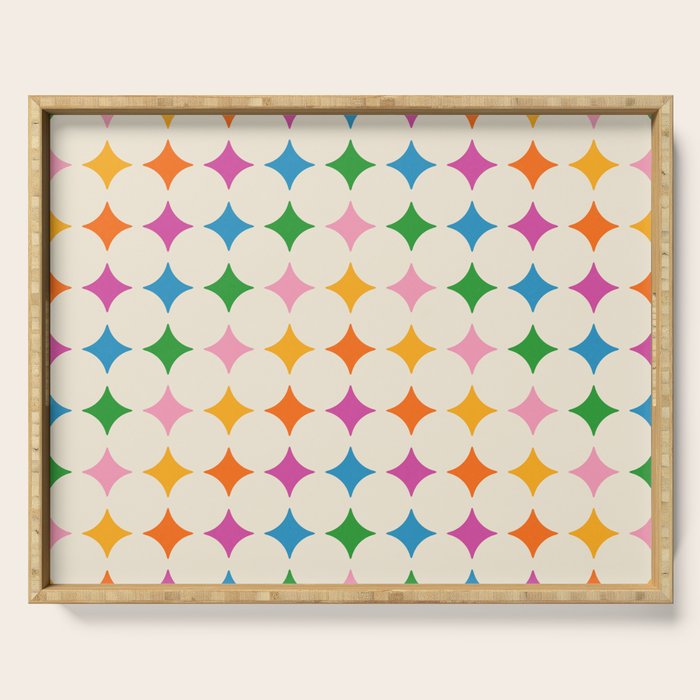 Retro Rainbow Starburst Grid - Playful Geometric on Cream Background Serving Tray Gallery Image 1