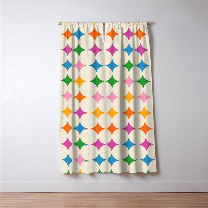 Retro Rainbow Starburst Grid - Playful Geometric on Cream Background Window Curtain Gallery Image 3