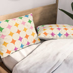 Retro Rainbow Starburst Grid - Playful Geometric on Cream Background Pillow Sham Gallery Image 2