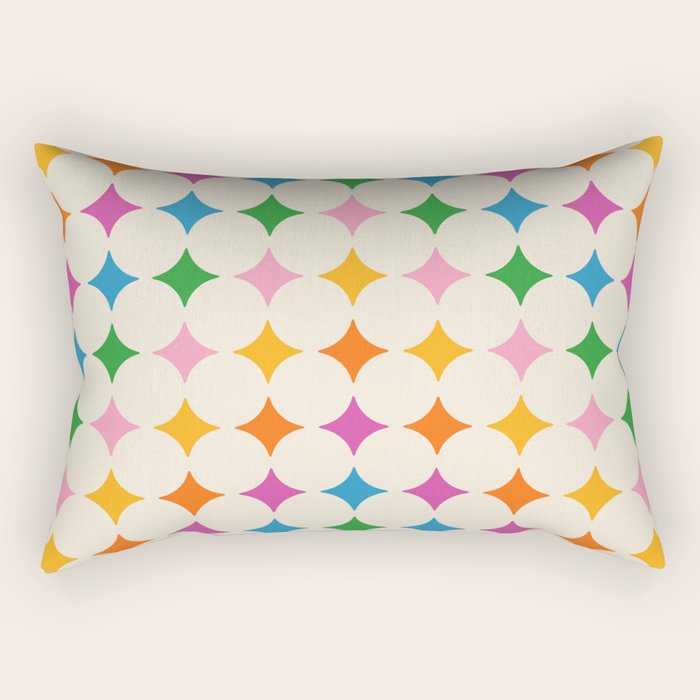 Retro Rainbow Starburst Grid - Playful Geometric on Cream Background Rectangular Pillow Gallery Image 1
