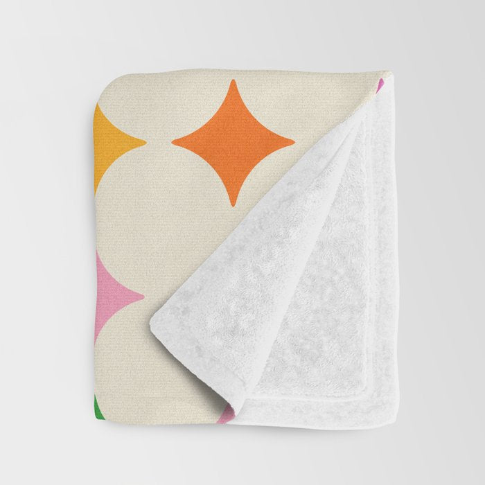 Retro Rainbow Starburst Grid - Playful Geometric on Cream Background Throw Blanket Gallery Image 3