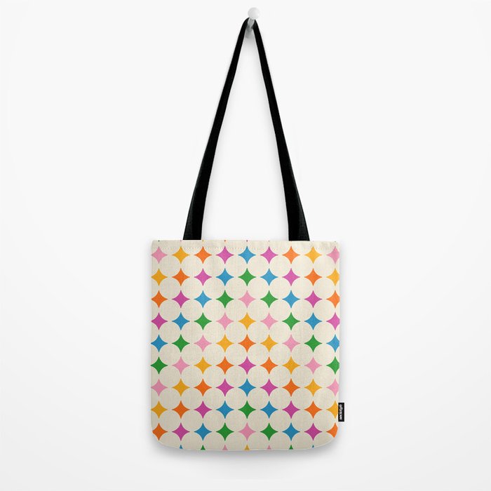 Retro Rainbow Starburst Grid - Playful Geometric on Cream Background Tote Bag Gallery Image 2