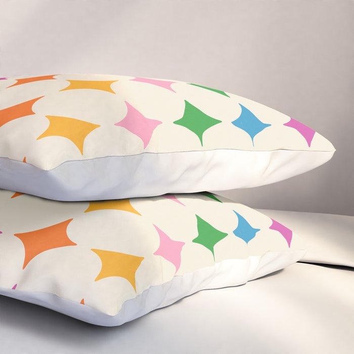 Retro Rainbow Starburst Grid - Playful Geometric on Cream Background Pillow Sham Gallery Image 3