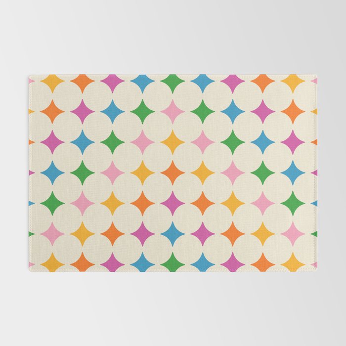 Retro Rainbow Starburst Grid - Playful Geometric on Cream Background Rug Gallery Image 2
