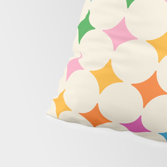 Retro Rainbow Starburst Grid - Playful Geometric on Cream Background Pillow Sham Gallery Image 4