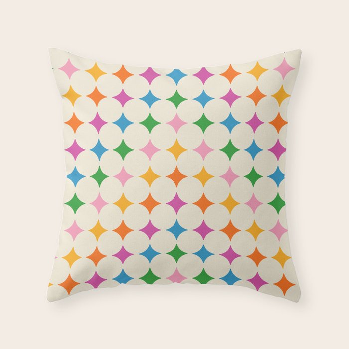 Retro Rainbow Starburst Grid - Playful Geometric on Cream Background Throw Pillow Gallery Image 1