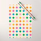 Retro Rainbow Starburst Grid - Playful Geometric on Cream Background Wrapping Paper Gallery Image 1