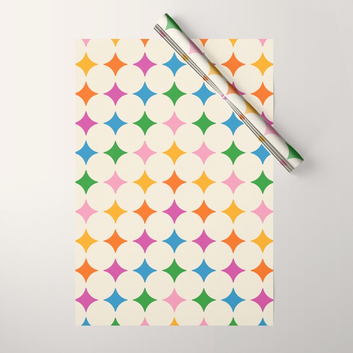 Retro Rainbow Starburst Grid - Playful Geometric on Cream Background Wrapping Paper Gallery Image 1
