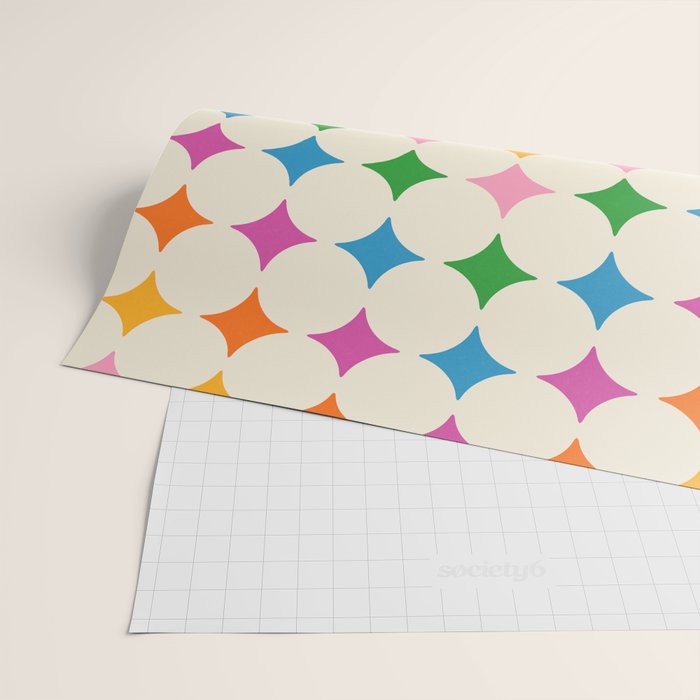Retro Rainbow Starburst Grid - Playful Geometric on Cream Background Wrapping Paper Gallery Image 2