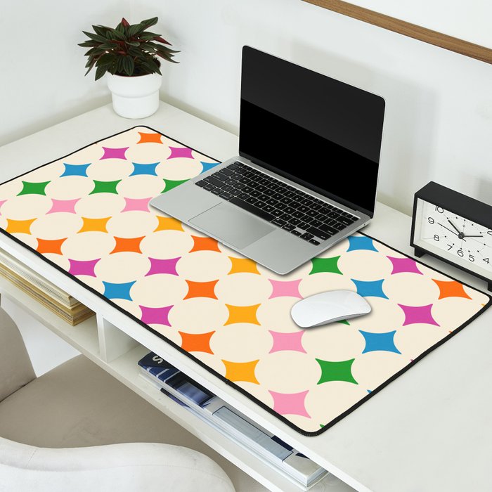 Retro Rainbow Starburst Grid - Playful Geometric on Cream Background Desk Mat Gallery Image 2