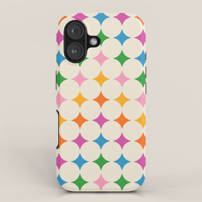 Retro Rainbow Starburst Grid - Playful Geometric on Cream Background iPhone Case Gallery Image 1