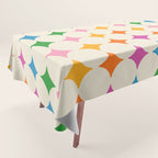 Retro Rainbow Starburst Grid - Playful Geometric on Cream Background Tablecloth Gallery Image 1