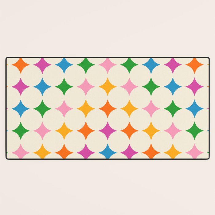 Retro Rainbow Starburst Grid - Playful Geometric on Cream Background Desk Mat Gallery Image 3