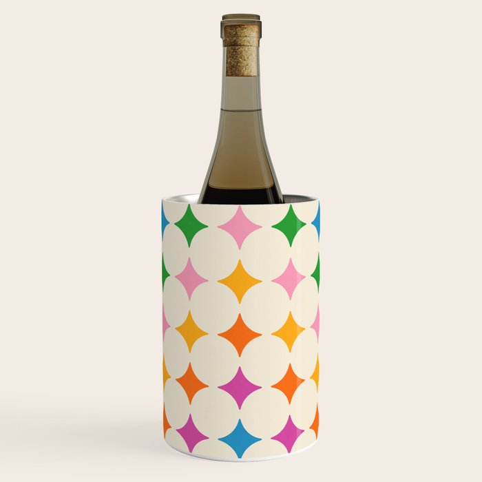 Retro Rainbow Starburst Grid - Playful Geometric on Cream Background Wine Chiller Gallery Image 1