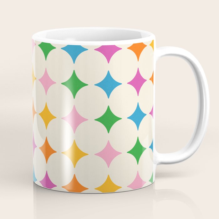 Retro Rainbow Starburst Grid - Playful Geometric on Cream Background Coffee Mug Gallery Image 1