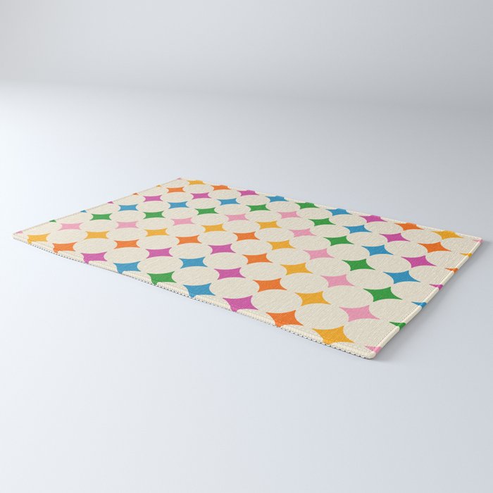 Retro Rainbow Starburst Grid - Playful Geometric on Cream Background Rug Gallery Image 3